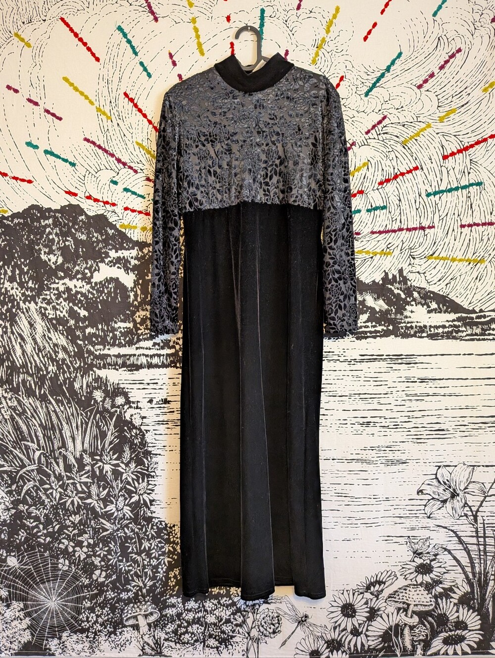 Vintage 90s Velvet Holiday Whimsygoth Fairycore Maxi Dress